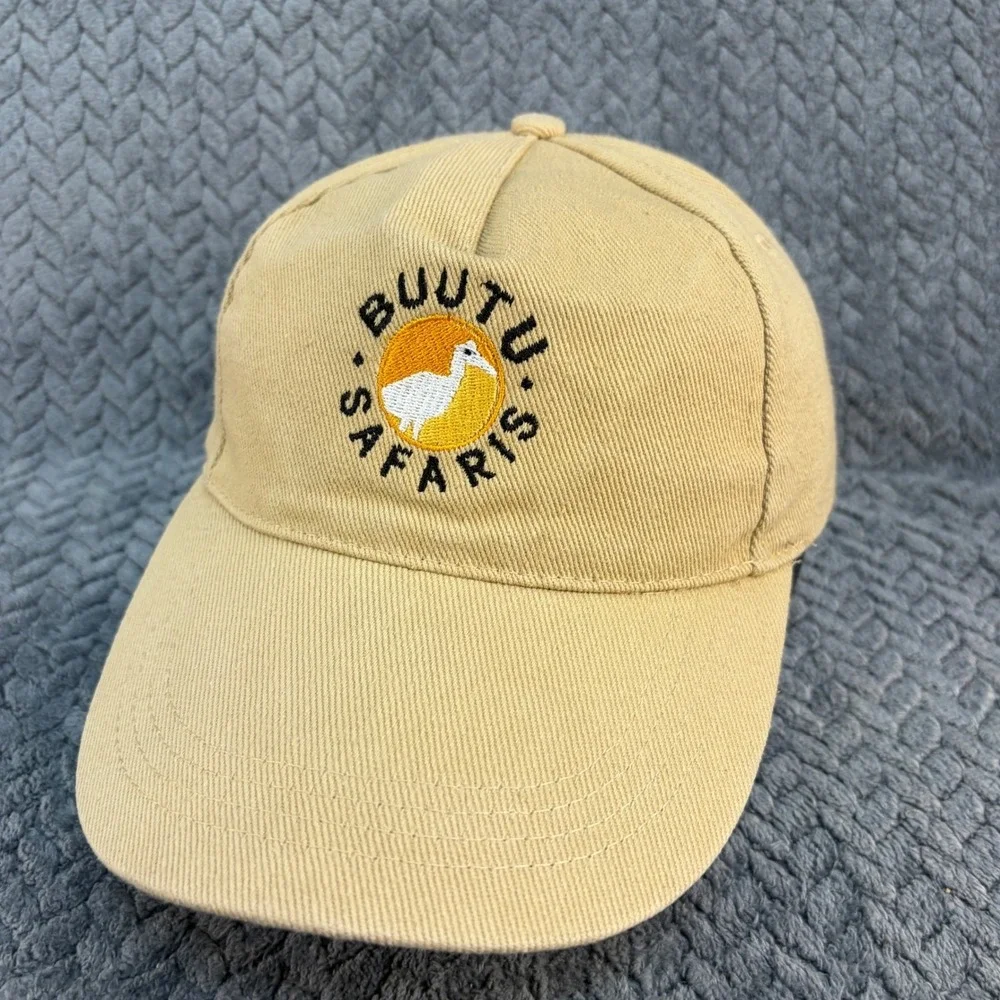 Buutu Safaris Mens Tan Khaki Embroidered Bird Logo Baseball Hat Adjustable Cap
